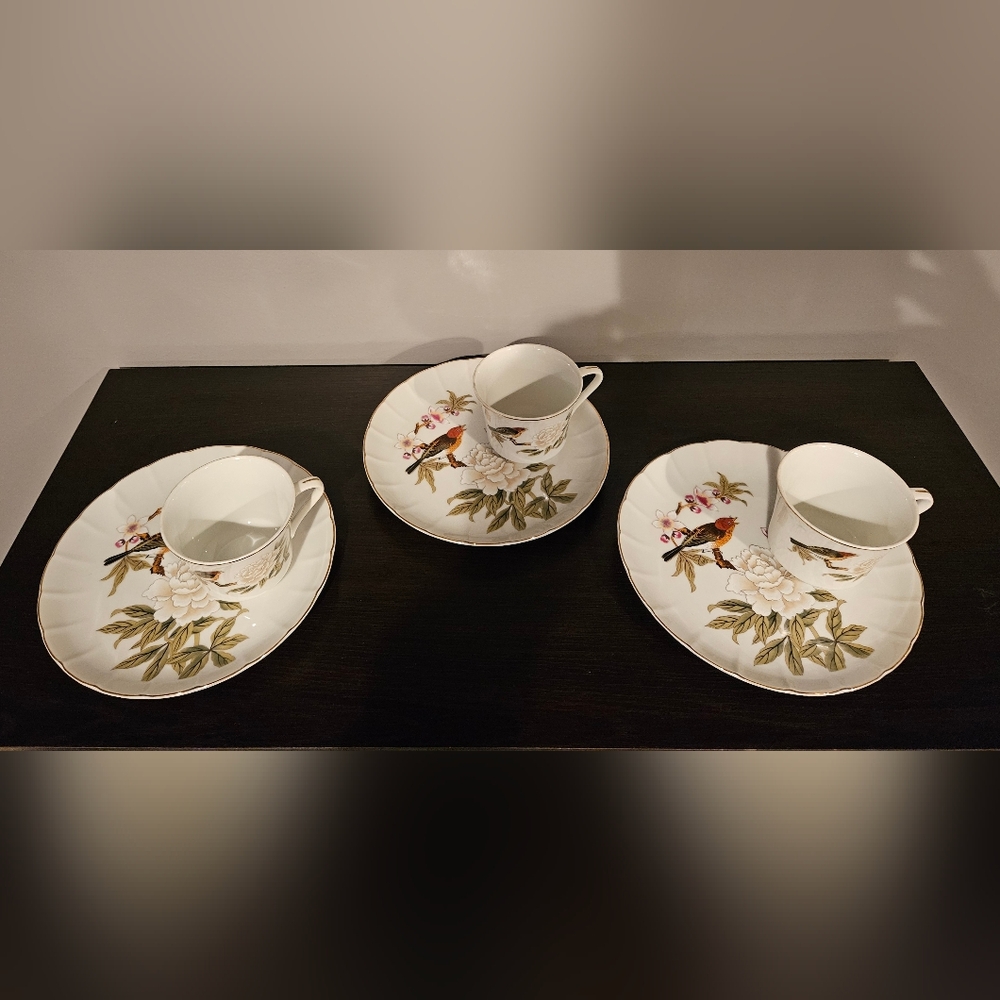 Vintage Stafford Chinese Garden Tea Cup & Saucer Snack Plates